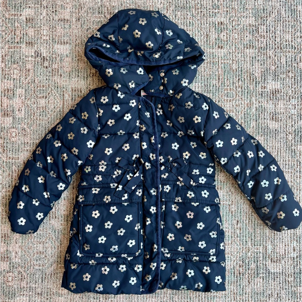 Girls Crewcuts Navy Floral Puffer Jacket